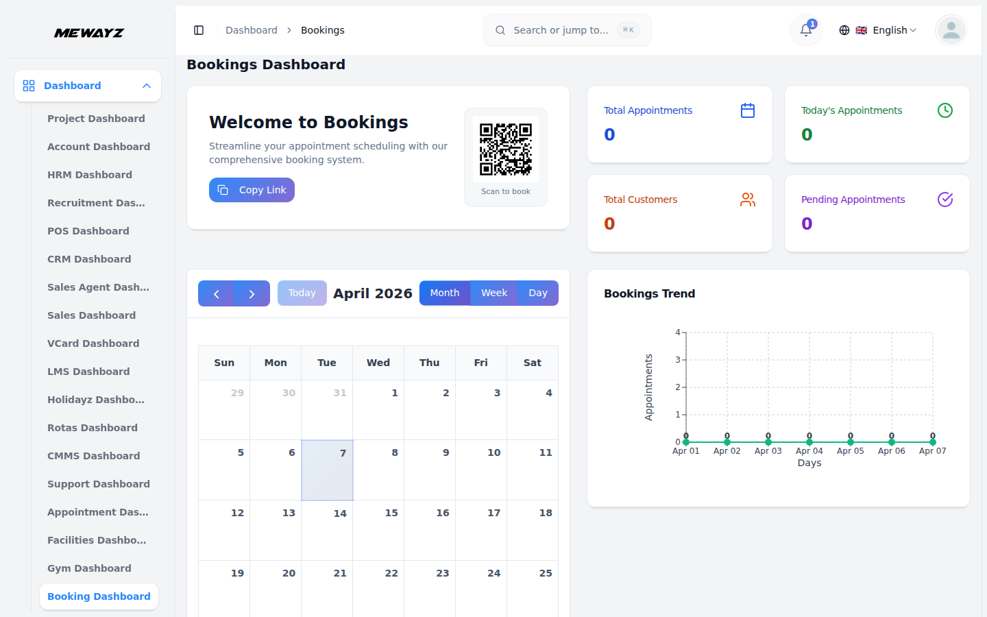 Bookings dashboard