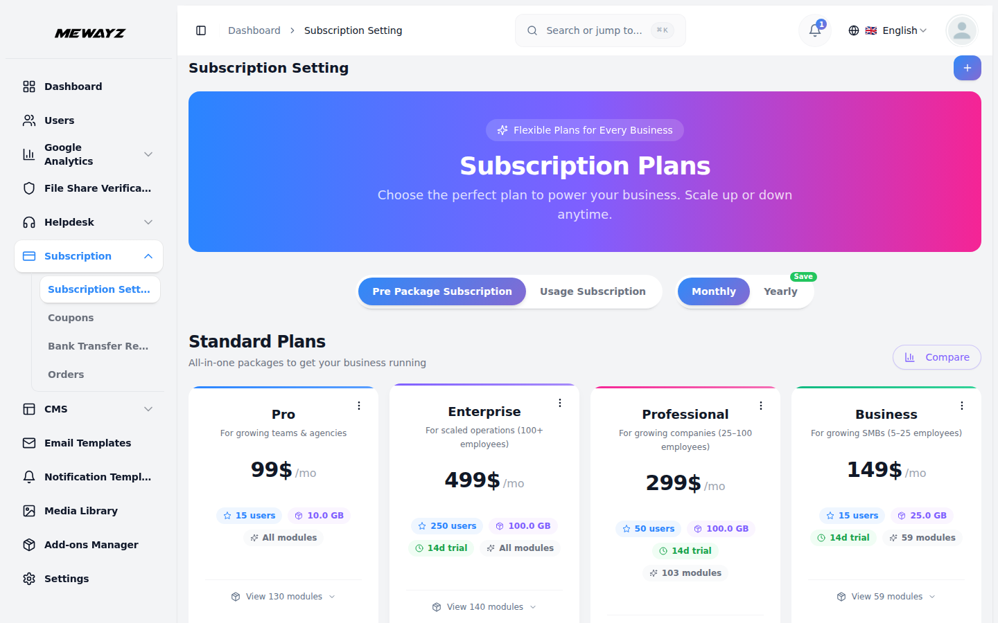 Plan & Pricing Control