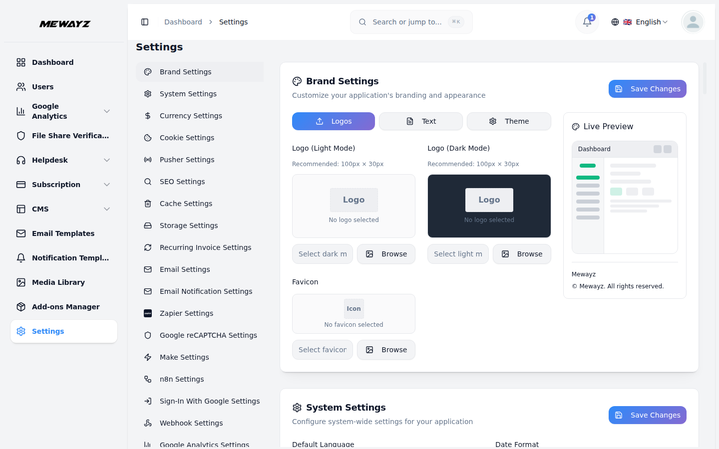 Stelselinstellings - Mewayz