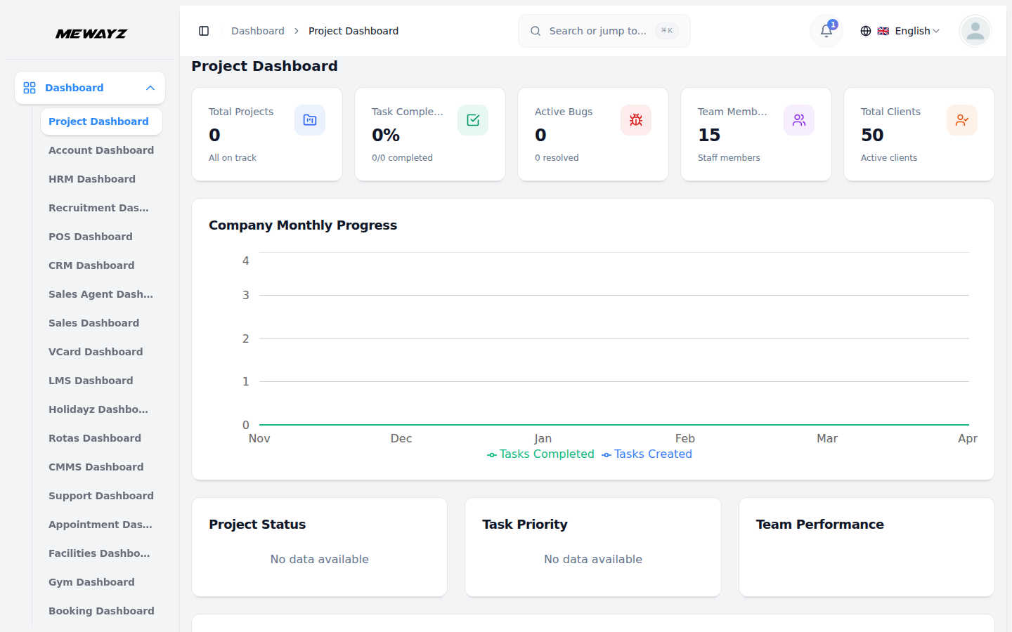 Mewayz project management dashboard — tasks, kanban boards, and milestones
