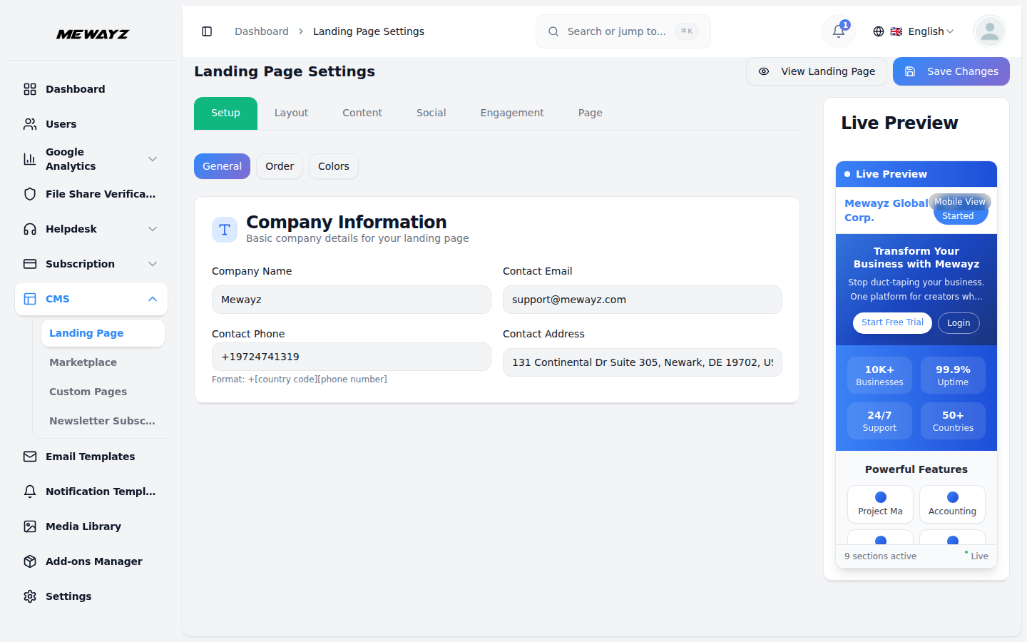 Bemarkingsinstellings — logo, domein, e-pos
